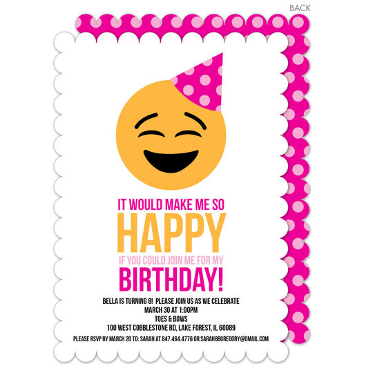 Pink So Happy Emoji Birthday Invitations